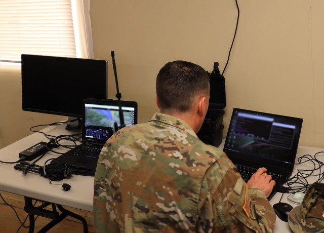 SCHOFIELD BARRACKS, Hawaii – Chief Warrant Officer 4 Aaron Foster, senior technical advisor, Cyber Solutions Detachment-Tactical, works on an Electronic Warfare Planning and Management Tool, during an Operational Readiness Assessment for the 11th Cyber Battalion here, March 30, 2023.