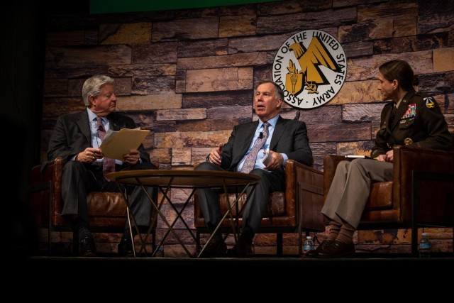 Ed Mornston and Brig. Gen. Stephanie R. Ahern of Army Futures Command discuss the Future Operational Environment at AUSA Global Force.