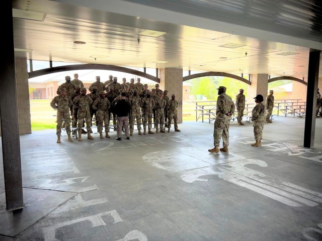 During his trip to South Carolina, Maj. Gen. Miles Brown, commander of the U.S. Army Combat Capabilities Development Command, spoke with future Soldiers at Fort Jackson’s Military Entrance Processing Station on April 4, 2033, where new recruits are processed into the armed forces and undergo physical and medical evaluations. 