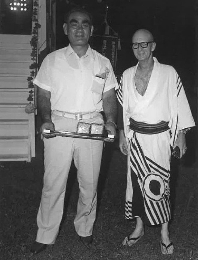 Col. David B. Hannum Jr., right, participates in a Bon Odori celebration. The U.S. Army Garrison Japan headquarters building was renamed in honor of Hannum, who previously served as commander of U.S. Army Garrison Honshu, during a ceremony at Camp Zama, Japan, April 5, 2023.