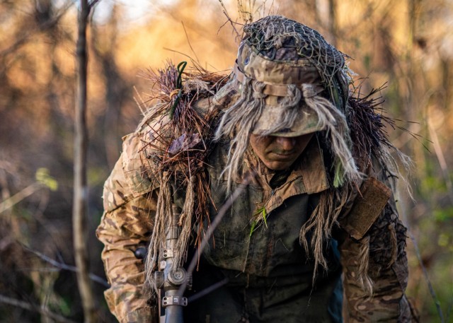 A sniper-qualified Soldier demonstrates stalking