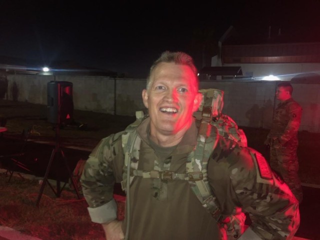 U.S. Air Force Master Sgt. Christopher Cowgill, a 290th Alpha Flight noncommissioned officer in charge, after completed the Norwegian Ruck March held at MacDill Air Force Base, Florida, March 31, 2023. Cowgill was one of five 290th JCSS Airmen who...