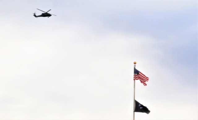 An aircrew with the Wisconsin National Guard’s 1st Battalion, 147th Aviation Regiment operates a UH-60 Black Hawk helicopter April 7, 2023, at Fort McCoy, Wis. Members of the unit regularly complete training operations at Fort McCoy and the unit...