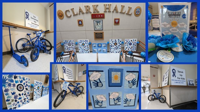 The Fort Drum Family Advocacy Program’s Blue Bike Project hopes to draw the attention of Soldiers and family members at Clark Hall and to raise awareness during Child Abuse Prevention Month in April. (Photo by Mike Strasser, Fort Drum Garrison...