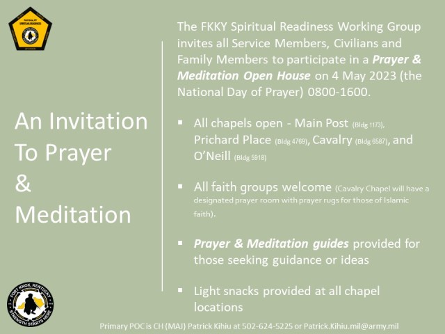 Chaplains announce plans for May ‘Spiritual Readiness Month’ events