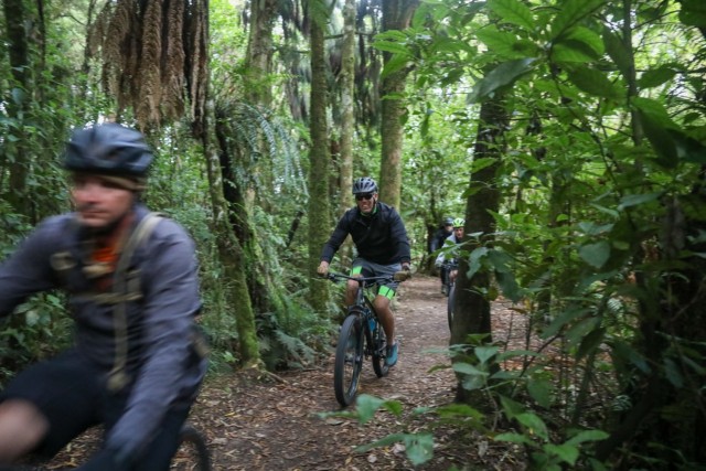 U.S. Army Officers assigned to 3rd Infantry Brigade Combat Team, 25th Infantry Division, participate in a bike ride during the 2023 Bronco Mungadai  April 1, 2023 at Timber Trail, Manawatu-Wanganui, North Island, New Zealand. Leaders worked together through multiple physically and mentally demanding exercises to enhance relationships and to increase team cohesion. 
