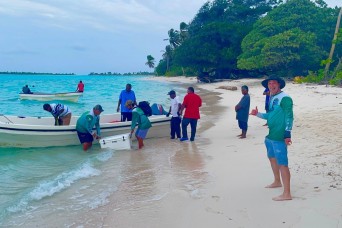 A group of U.S. Army Garrison-Kwajalein Atoll residents and friends recently delivered much-needed water and supplies to a remote part of Kwajalein Atol...