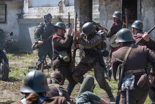 Bulgarian volunteers battle during the WWII reenactment