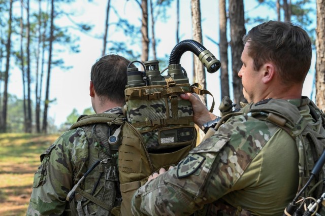 Soldiers from the Maneuver Center of Excellence pack up equipment used during Army Expeditionary Warrior Experiment (AEWE) 23 at Fort Benning, Georgia.
