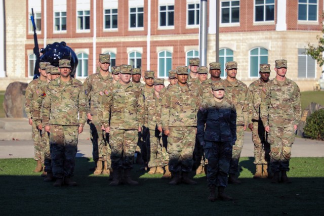 Soldiers assigned to the 716th Maintenance Platoon, 3rd Division Sustainment Brigade, 3rd Infantry Division stand in formation as part of an activation ceremony for the new maintenance unit Dec. 16, 2022, at Fort Stewart, Georgia. 