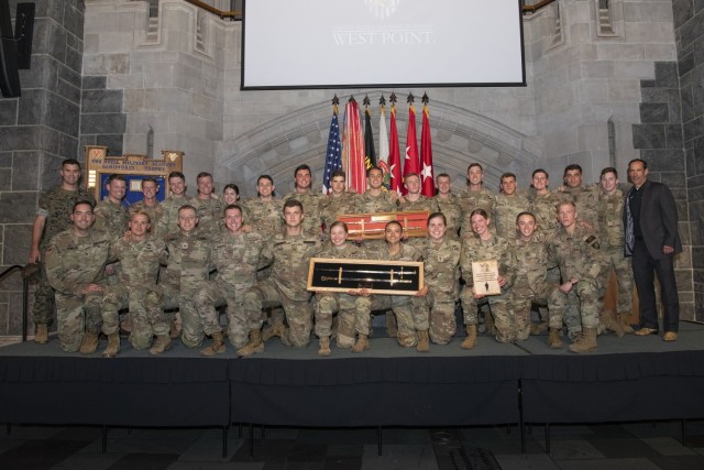 Teams competing in the annual Sandhurst Military Skills Competition attend the Sandhurst Banquet Awards Ceremony. Cadet Mess Hall, West Point, NY, April 29, 2023. (U.S. Army photo by Kyle Osterhoudt, USMA)