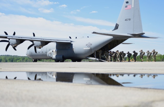 Airborne students board a C-130 cargo aircraft as they prepare to make their second jump during the Basic Airborne Course at Fort Benning, Georgia, March 29. The three-week course teaches service members from every military branch how to safely conduct airborne operations.