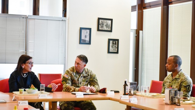 Honorable Rachel Jacobson, Assistant Secretary of the Army, responds to a question from Sgt. 1st Class Joshua Pless-Mosley from the 173rd Brigade (Airborne).
