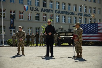 POZNAN, Poland - The Polish Prime Minister, Mateusz Morawiecki showed his support for the U.S. Army Garrison - Poland and the alliance between the Unite...