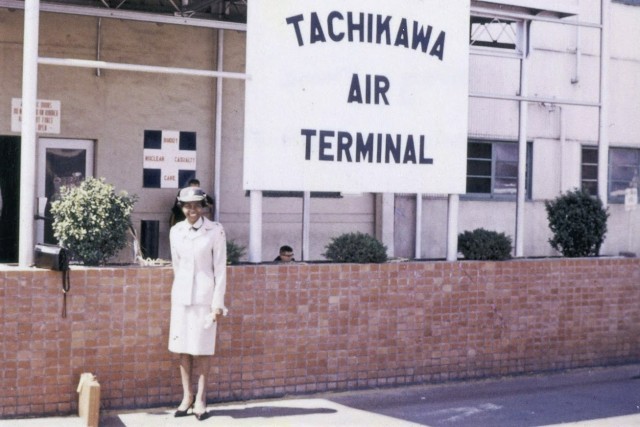 1st Lt. Clara Leach poses for a photo at the Tachikawa Air Terminal in Tokyo, Japan, in 1964. She was returning home after a tour in South Korea.