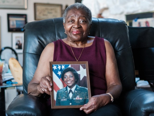 Retired Brig. Gen. Clara Leach Adams-Ender poses for a photo at her home in Lake Ridge, Virginia, Oct. 31, 2021. She spent 34 years as an Army nurse overcoming all the challenges that came her way. 