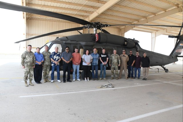 YPG Commander Col. Patrick McFall, YTC Commander Lt. Col. Shane Dering, Command Sgt. Major Herbert Gill, and Technical Director Larry Bracamonte visited the team at Flight Services to recognize them for earning Award of Accomplishment in Safety...