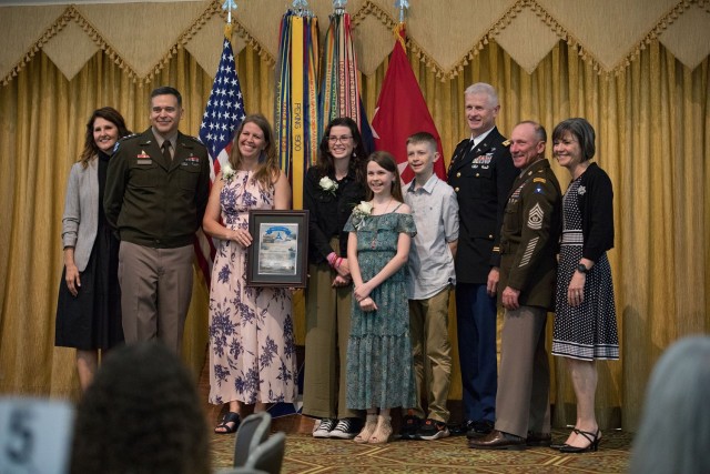 The Shipley family was recognized as the volunteer family of the year during the Volunteer of the Year awards ceremony May 10 at the Lone Star Conference Center. Volunteers from across Fort Cavazos were recognized for their efforts during the event. (U.S. Army photo by Blair Dupre, Fort Cavazos Public Affairs)
