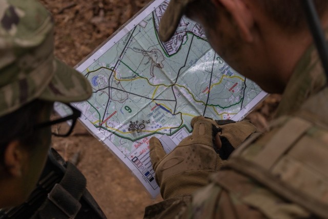 Cadets of 6th Regiment, Advanced Camp, participate in a Field Training Exercise (FTX) at Fort Knox, Ky., July 17, 2022. The Cadets conducted reconnaissance before they moved toward their objective. | Photo by Julia Galli, CST Public Affairs