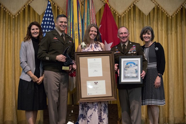 Emily Shipley was recognized as the 2022 Volunteer of the Year in a ceremony May 10 at the Lone Star Conference Center. (U.S. Army photo by Blair Dupre, Fort Cavazos Public Affairs)