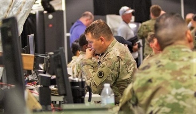 Soldiers receive training on emerging Cyber Electro-Magnetic Activity, or CEMA, capabilities during Cyber Blitz 19 at Joint Base McGuire-Dix-Lakehurst, New Jersey.