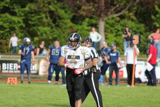 Stuttgart Army Veterinary Branch animal care specialist, Sgt. Kameron Coleman, is one of six American players on the German American Football team, Bondorf Bulls, since fall 2022.
