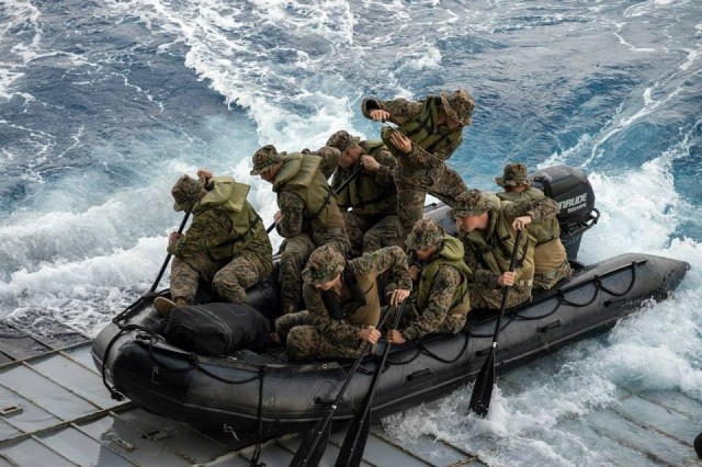 Ken Kajihiro’s unit practicing an amphibious raid using the Combat Raiding Craft in the Pacific, 2013.