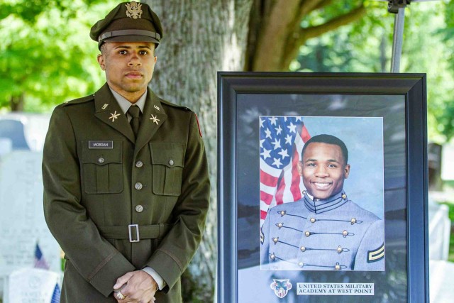 New 2nd Lt. Colin Morgan earns his rank during his commissioning ceremony after receiving his diploma during the U.S. Military Academy Class of 2023  Graduation Ceremony on May 27. Photo by Jorge Garcia/ USMA PAO.