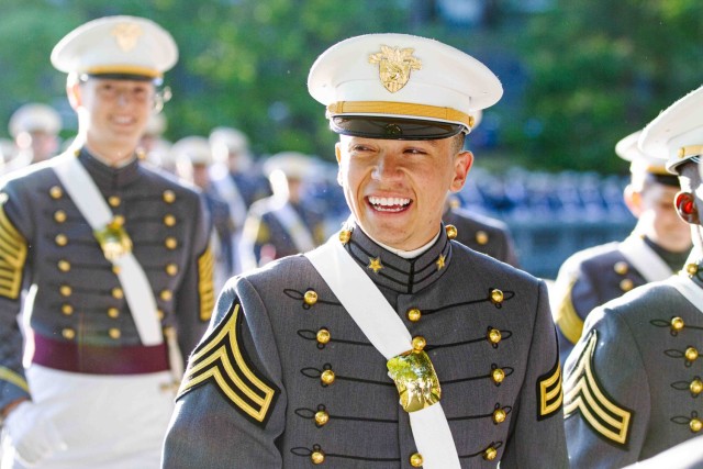 The Graduating Class of 2023 March across Lusk Bridge as they make their way to Michie Stadium. Photo by Jorge Garcia/ USMA PAO.