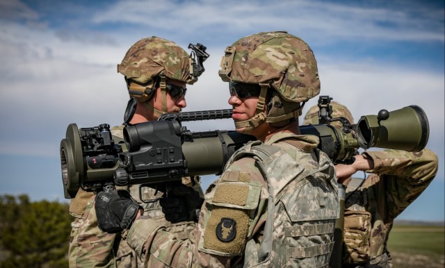 Iowa infantryman prepares to fire recoilless rifle