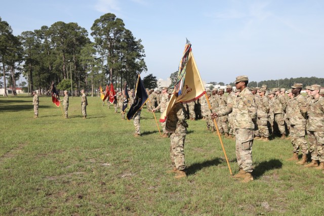 Georgia Army National Guard Soldiers from the Macon-based 48th Infantry Brigade Combat Team stand in formation during a change of responsibility ceremony June 2, 2023 at Fort Stewart.