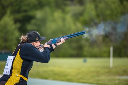 Spc. Samantha Simonton, a marksmanship instructor/competitive shooter with the U.S. Army Marksmanship Unit Shotgun Team that is stationed at Fort Moore, Georgia, won the Bronze Medal at the USA Shooting 2023 National Skeet Championships in Hillsdale, Michigan May 17-22. The Bronze Medal placement by the Gainesville, Georgia native earned him a spot on the National U.S. Skeet Team. (Courtesy photo by USA Shooting)