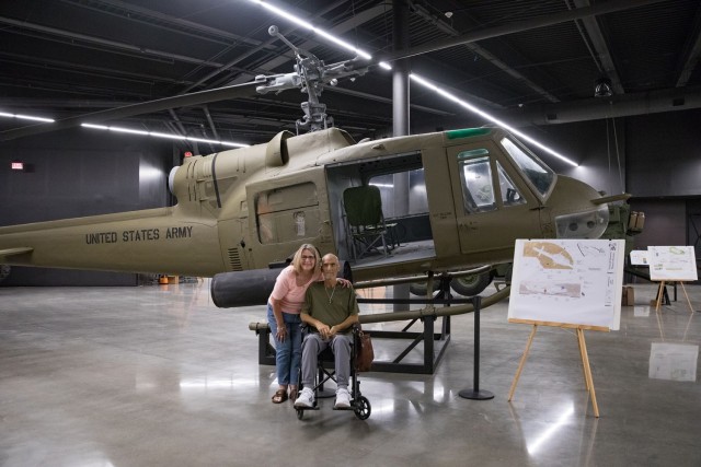 Daniel Reed and his wife pose together May 30 in the National Mounted Warrior Museum. (U.S. Army photo by Blair Dupre, Fort Cavazos Public Affairs)