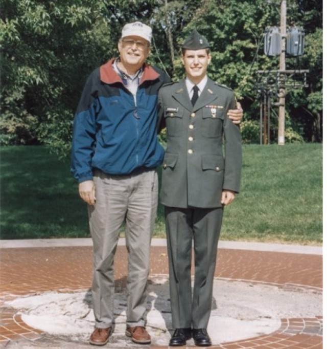 Col. Chris Anderson (as an ROTC cadet) and his father, c. Spring 1995
