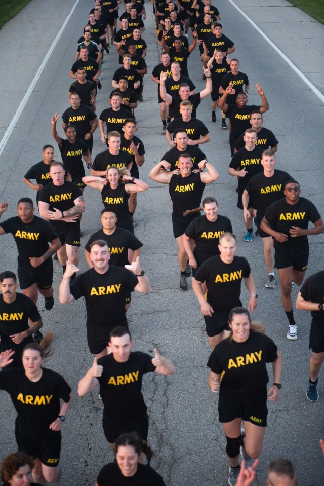 Thousands of Fort Leonard Wood service members begin the Army birthday celebration here with a division-style run on and around Gammon Field.