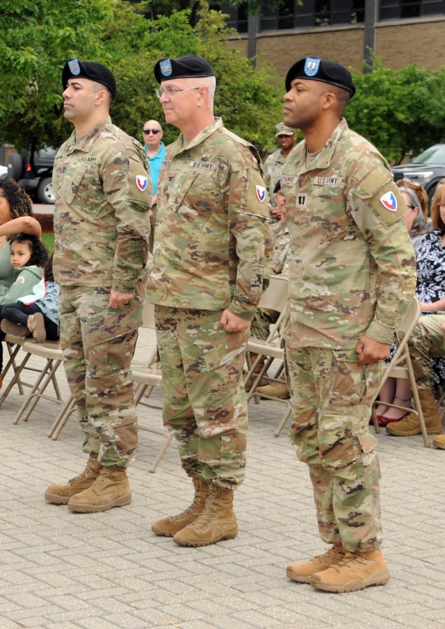 The ceremony&#39;s official party - from left: Capt. Baldwin, Col. Steven Carozza, and Capt. Marques Adams.