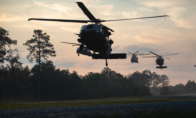 New Jersey Army National Guard Soldiers assigned to 104th Brigade Engineer Battalion, and 2nd Battalion, 114th Infantry Regiment, 44th Infantry Brigade Combat Team, conduct an air assault exercise at the Joint Readiness Training Center, Fort Polk,...