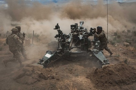 U.S. Army Soldiers with 2nd Battalion, 146th Field Artillery Regiment, 81st Stryker Brigade Combat Team, Washington National Guard, fire an M777 towed 155 mm howitzer at a direct fire range during annual training at Yakima Training Center, Wash., June 19, 2023. 