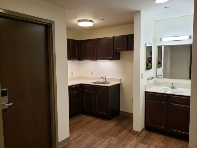 The newly renovated Barrack 10018 features a more modern floor plan including a kitchenette among other amenities. “We are thrilled to have completed this project,” said Brian Dosa, director of Fort Cavazos Directorate of Public Works. (U.S. Army photo courtesy of Fort Cavazos Directorate of Public Works)