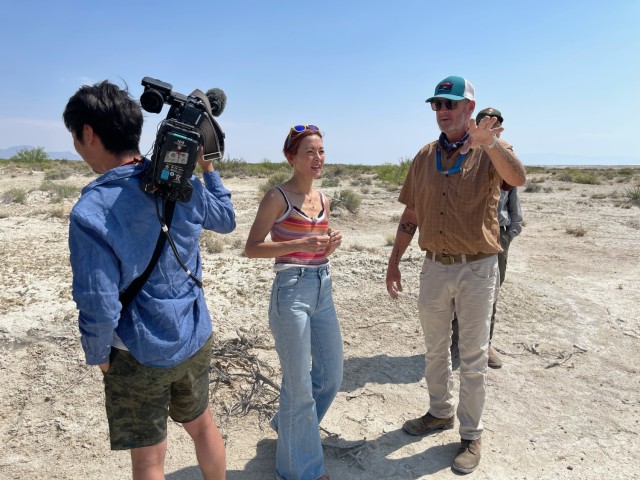 Japanese show films fossilized footprints at White Sands Missile Range