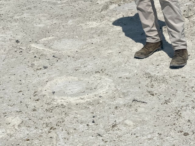 Japanese show films fossilized footprints at White Sands Missile Range