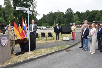 Members of U.S. Army Garrison Benelux gathered alongside mission partners and local community leaders for a street naming ceremony at the Dülmen Tower...