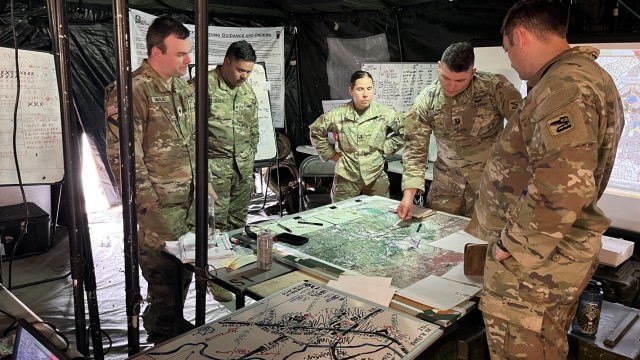 Washington National Guard Soldiers from 3rd Battalion, 161st Infantry Regiment, take part in a command post exercise at the Yakima Training Center June 13, 2023.