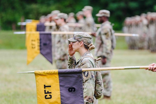 Staff and faculty gathered at Landing Zone Owl to commemorate the Class of 2026 Cadets as they moved up in rank from plebes to yearlings during the Cadet Field Training graduation on June 27 at Camp Buckner.