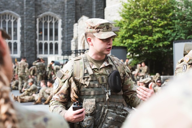 Cadet Field Training culminates with a ruck march from Camp Buckner to Quarters 100 and Central Area, at the U.S. Military Academy on June 28, 2023.