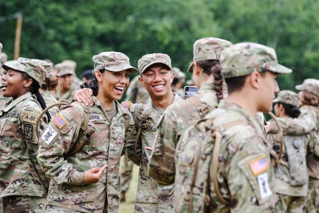 Staff and faculty gathered at Landing Zone Owl to commemorate the Class of 2026 Cadets as they moved up in rank from plebes to yearlings during the Cadet Field Training graduation on June 27 at Camp Buckner. Photo by Jorge Garcia/ USMA PAO.