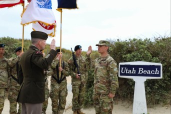 Soldier reenlists at Utah Beach