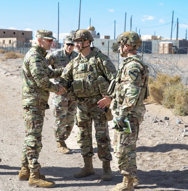 U.S. Army Gen. Randy George, Vice Chief of Staff of the Army, and Lt. Gen. Sean Bernabe, commanding general, III Armored Corps and Fort Hood, talk about Project Convergence 2022 Nov. 3, Fort Irwin, California. Project Convergence is an All-Service...