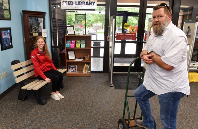 Library receives first of two buddy benches made from recycled plastics