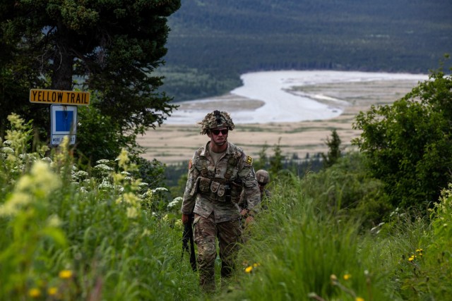 U.S. Army Spc. Jackson Jacobs, an artillery forward observer assigned to the Tennessee Army National Guard, representing Region III, rucks Hippie Trail during the 2023 Army National Guard Best Warrior Competition at Black Rapids Training Area, Alaska on July 10, 2023. The Army National Guard Best Warrior Competition tested the adaptiveness and lethality of our forces. National Guard Citizen-Soldiers remain ready and resilient to meet the nation’s challenges. 